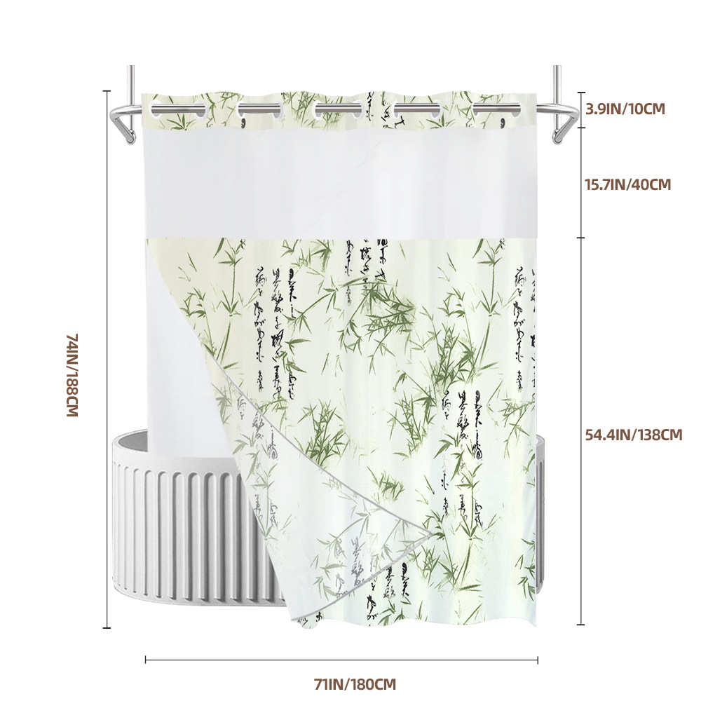 双层大环数码印花防水浴帘扎染竹子浴室帘防水隔断帘来图定制