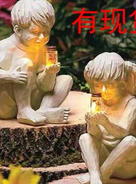 新款直销跨境太阳能萤火虫发光男孩女孩田园庭院摆件装饰品手工夜