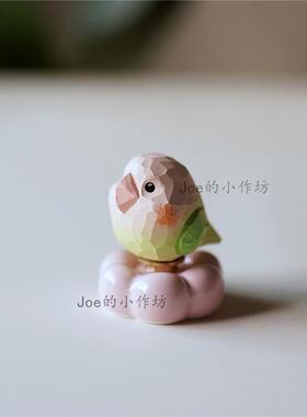 雕手作木彩小鸟摆件装饰桌面FTJ品工艺色品可爱治愈系玄学摆件转