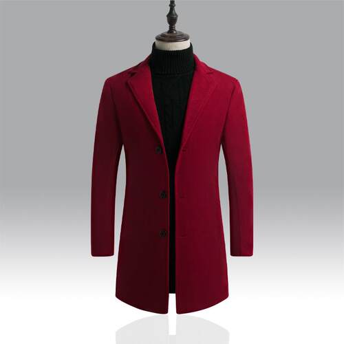 Men's Solid Button Front Lapel Neck Midi Coat Regular Fit