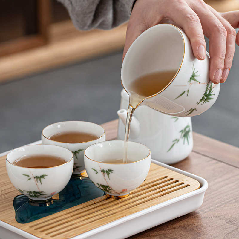 便携式旅行功夫茶具小套装手工陶瓷一壶四杯收纳包家用简约泡茶壶