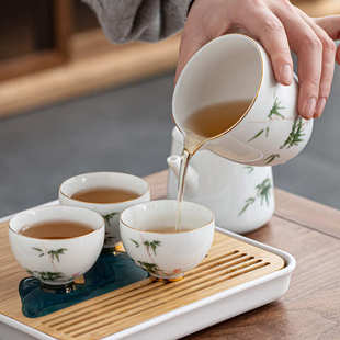 便携式旅行功夫茶具小套装手工陶瓷一壶四杯收纳包家用简约泡茶壶