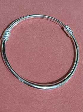 高档999纯银手镯 小孩大宝宝亲子款拉 简约推银镯子环光面手送人