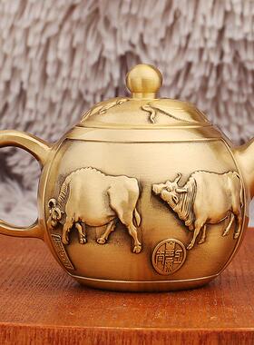 黄铜五牛茶壶金属工艺品办公室茶桌茶具配件纯铜铜壶摆件厂家