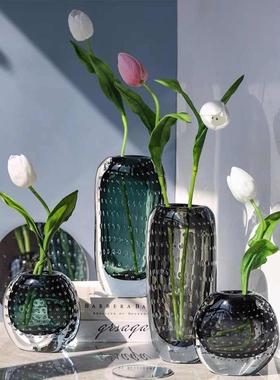 琉璃气泡花瓶创意简约现代轻奢样板房客厅餐桌插干花玻璃装饰摆件
