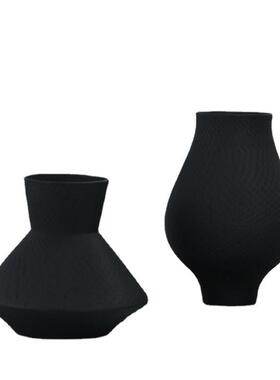 现代简约树脂手工花瓶磨砂黑花器样板房餐桌玄关时尚轻装饰品