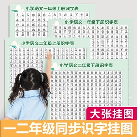 小学生语文一年级二上册下册识字表墙贴人教版认字生字表挂图卡片