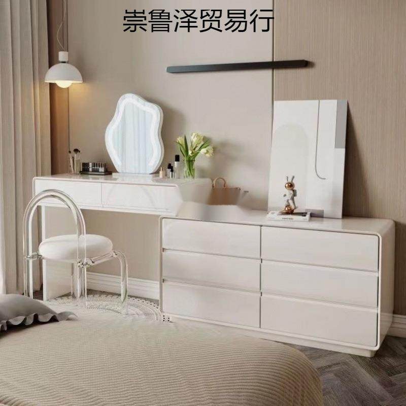 奶梳UWN油风全木简烤漆网红妆台约卧室化妆台斗柜一体可伸缩实化