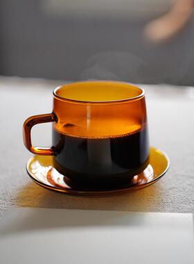 早上好，商店中世纪日落黄色咖啡杯和碟子耐热玻璃咖啡杯