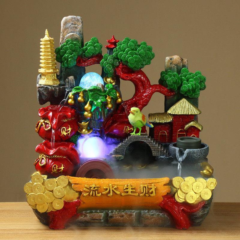 假山流水生财玄关创意树脂落地摆件轻奢桌面家居装饰乔迁开 业礼