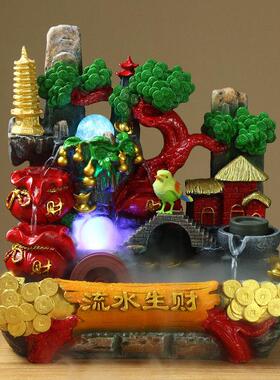 假山流水生财玄关创意树脂落地摆件轻奢桌面家居装饰乔迁开 业礼