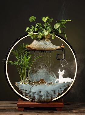 中式流水器摆件假山喷泉景观加湿雾化家居客厅办公室摆设开业礼品