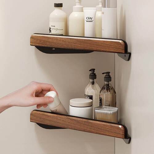 黑胡桃木浴室转角置物架免打孔卫生间角架放洗漱用品多功能三角架