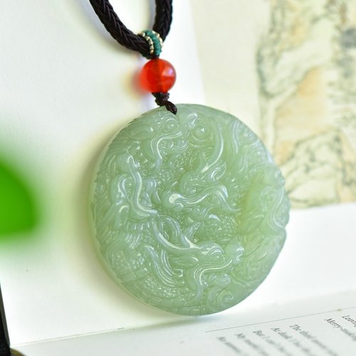 正品天然和田玉晴水绿九龙牌子挂件吊坠
