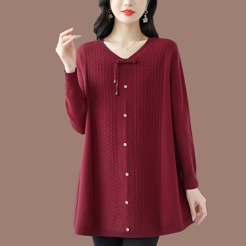 V领毛衣女装中长款加肥加大码200斤针织衫显瘦遮肚妈妈羊毛打底衫