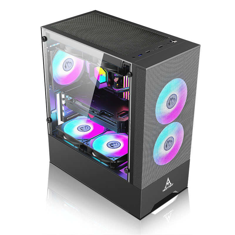 跨境游戏家用全透钢化玻璃侧透水冷海景房台式主机电脑机箱matx板