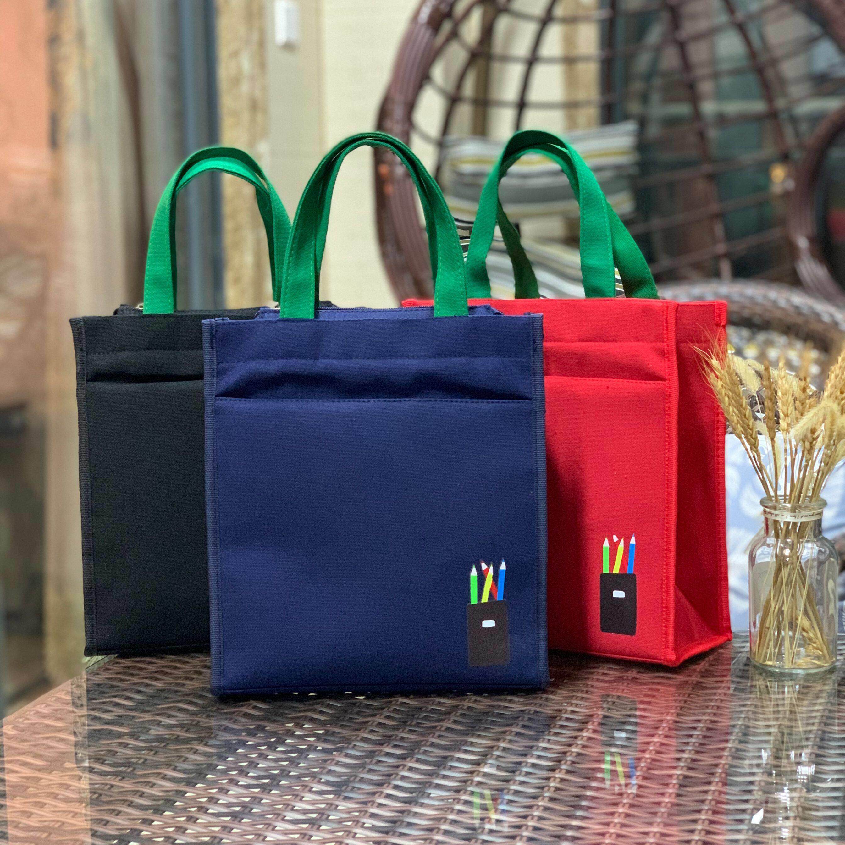 防水帆布手提便当带中小学生装书书袋补习袋手拎补课包美术公文包