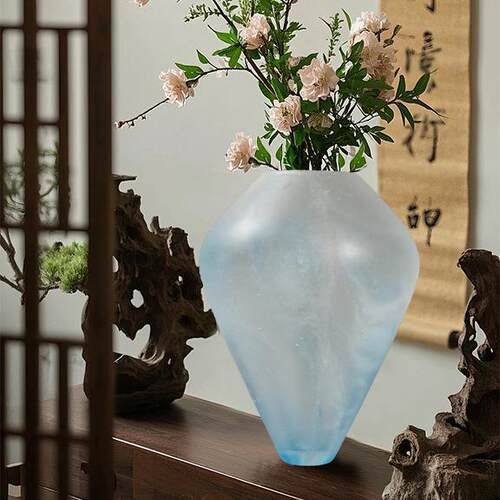 古法琉璃花瓶插花摆件花器新中式家居摆件渐变色小口径简约设计