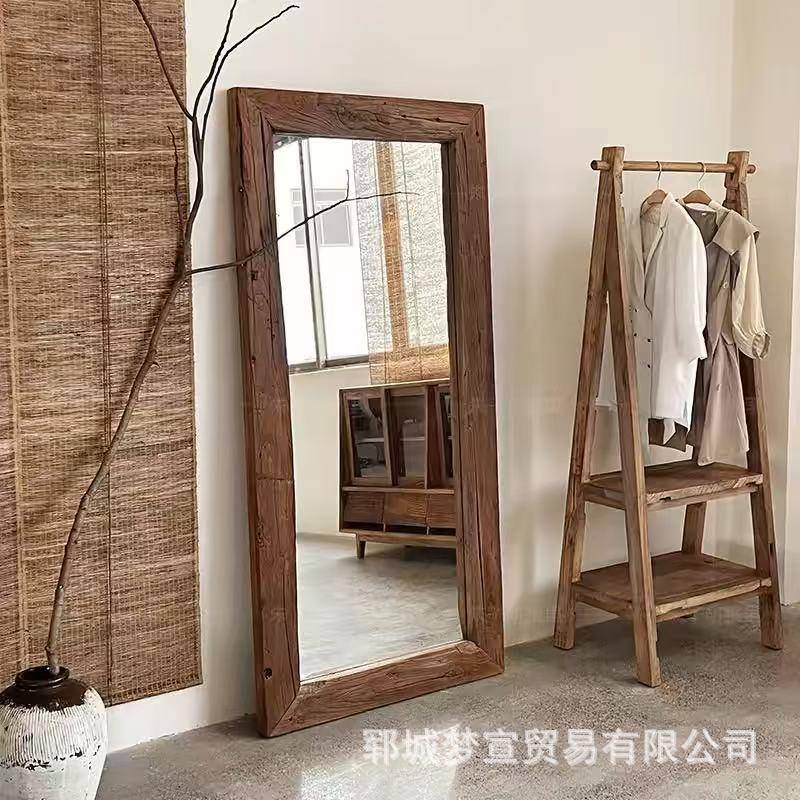 老榆木全身镜HYZ衣靠墙落地镜镜穿衣镜实木厅客服装店子更试衣镜