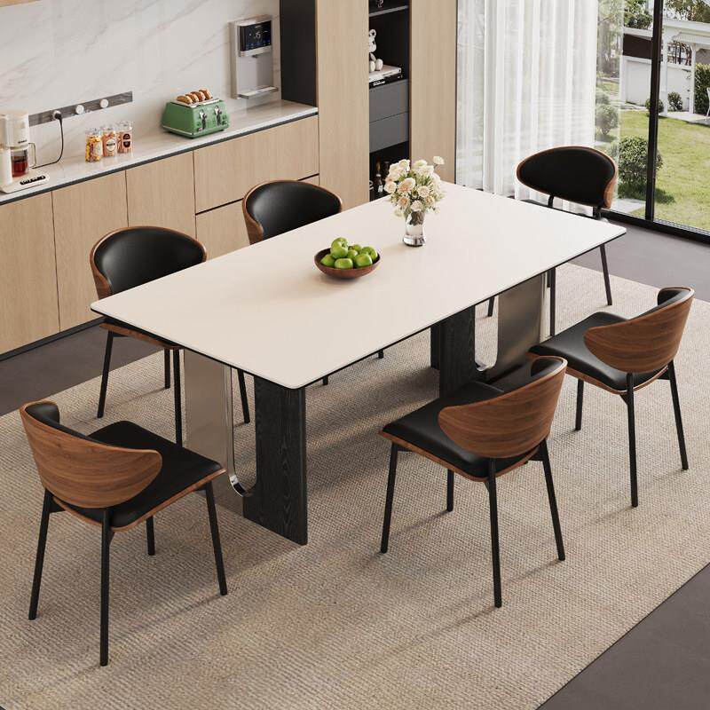意式极简岩板餐桌2025年新款长方形餐桌椅现代轻奢客厅白色饭桌
