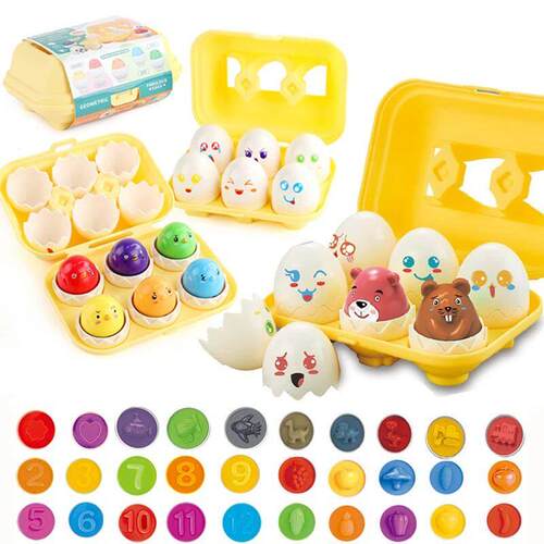 Montessori Kids Shape Matching Egg Toys Color Digital Dinosa