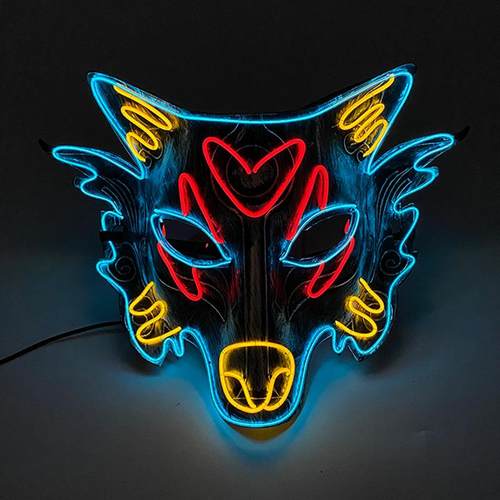 跨境万圣节面具狼头面具led发光动物角色狼人杀面具全脸赛博朋克