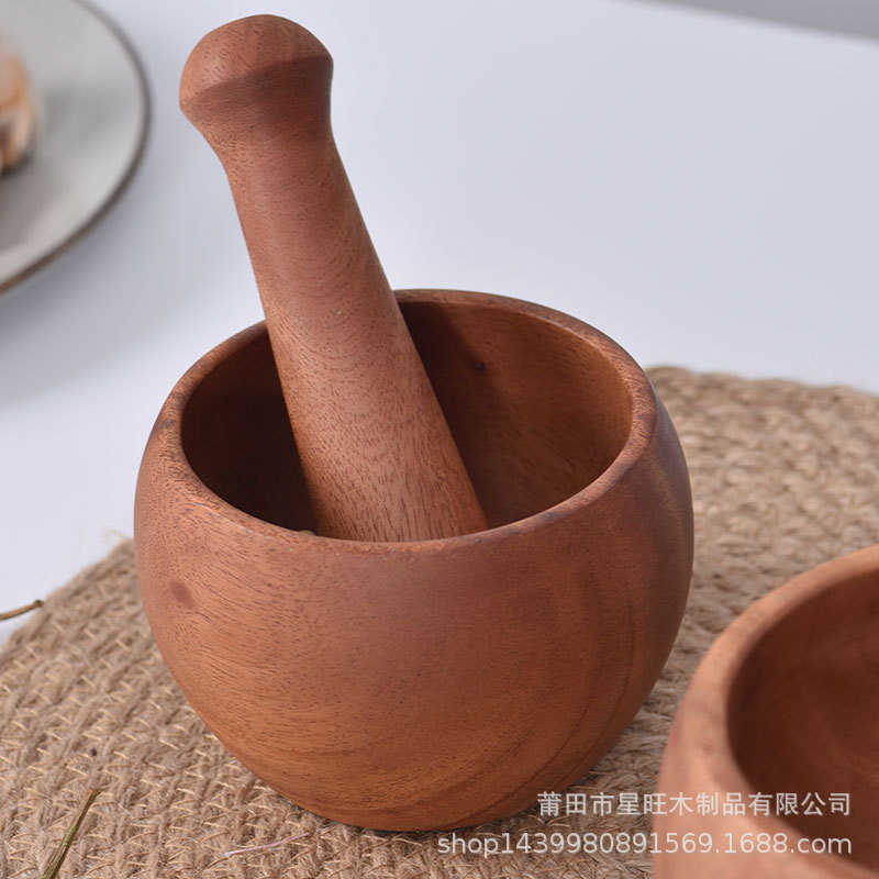 厂家直供木质手动捣蒜泥 实木研磨钵臼子 生姜搅碎罐量大从优