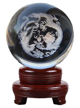 龙凤戏珠立体内雕水晶球玻璃球客厅抽象玄关办公室办公桌装饰摆件