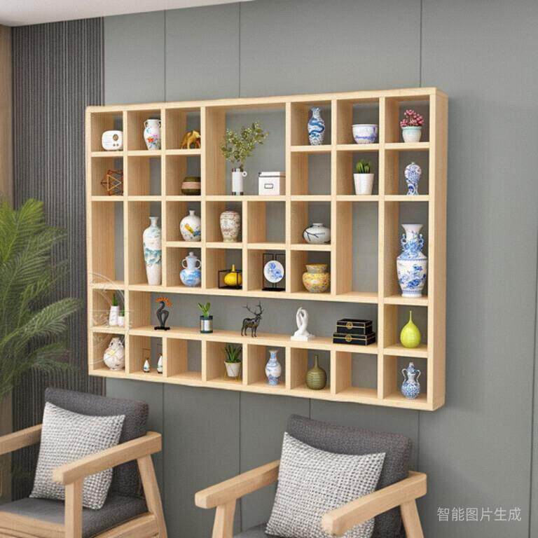 实木格子架墙上置物架壁挂墙面装饰隔板书柜创意客厅卧室收纳架子