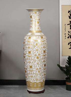 景德镇陶瓷器黑白黄色落地大花瓶客厅电视柜开业送礼玄关摆件大号