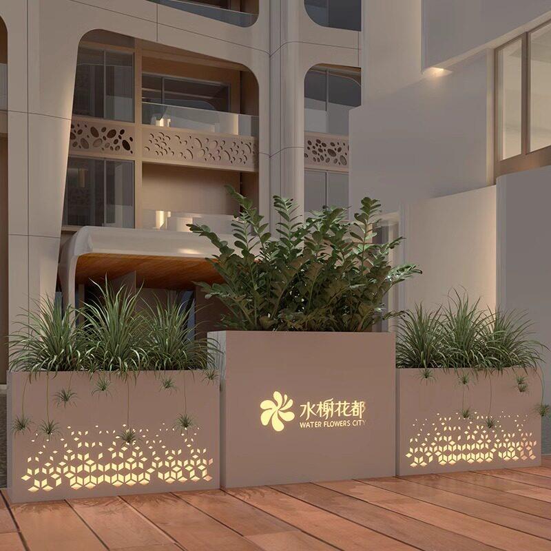 铁艺户外花箱太阳能灯光餐厅围栏镂空隔断售楼部广场不锈钢花槽