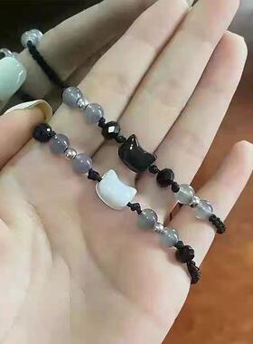 小红书爆款黑猫白猫手链精致手工小众编织情侣手绳百搭现货