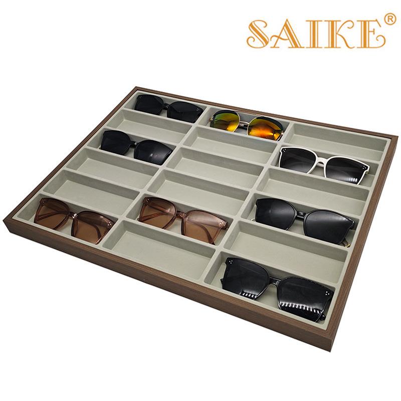 现货黑胡桃纹木质18位眼镜展示盘18只装太阳镜墨镜收纳展示销售盘