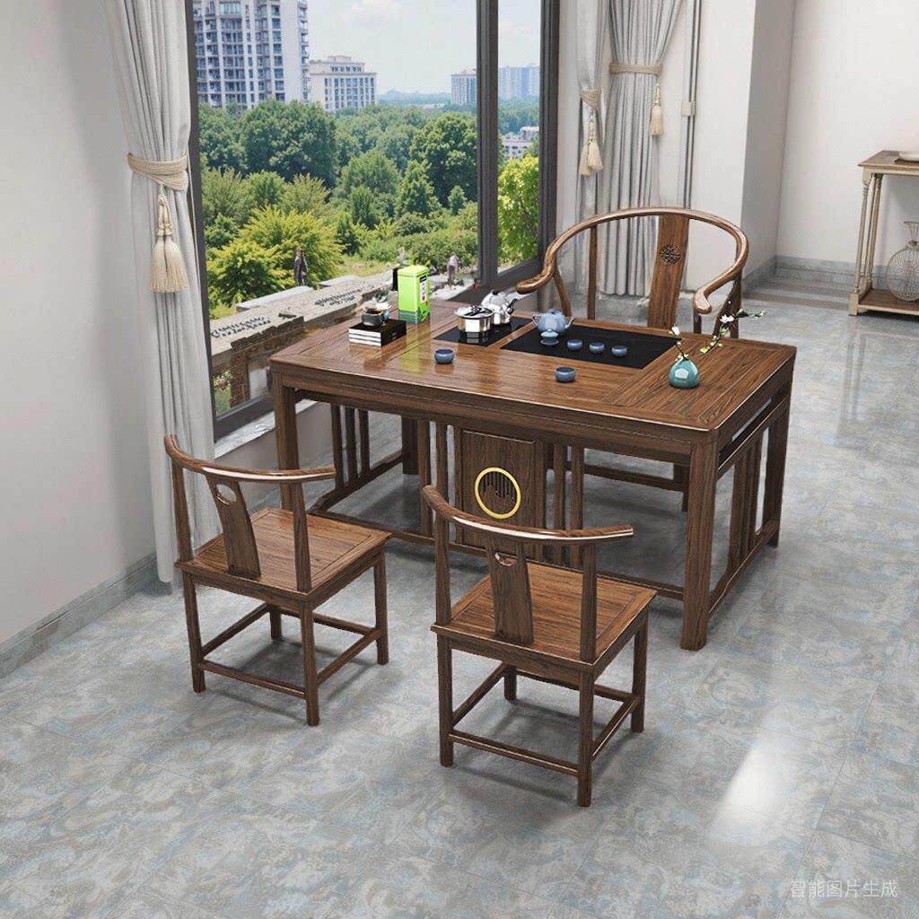 实木茶桌椅组合茶台功夫茶几烧水壶一体家用一桌五椅阳台泡茶桌子