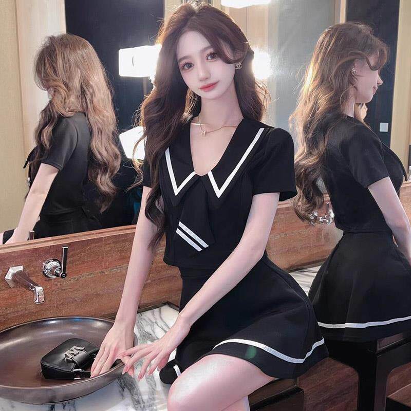 夜总会女装夜场上班衣服足浴工作服短袖上衣+短裙子制服两件套装
