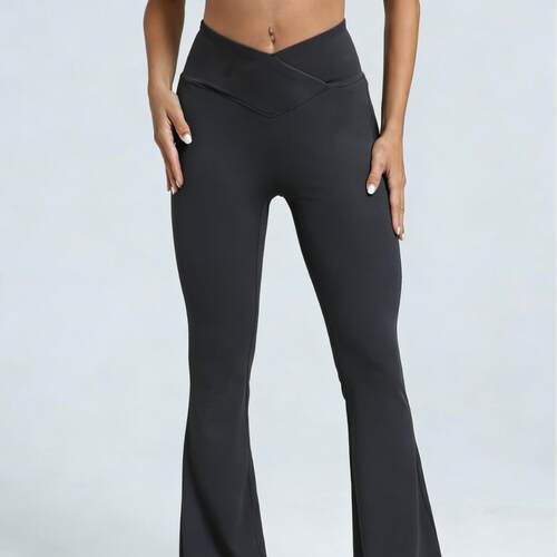 Leggings Womens Ladies Solid Outdoor High Waist Flare Leg