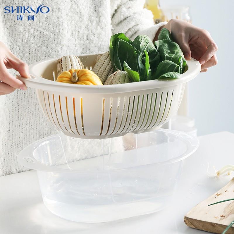 双层带盖塑料洗菜篮厨房沥水篮家用多功能圆形果盘洗菜盆水果篮子