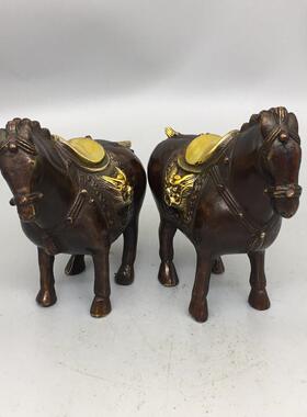 古玩铜器收藏小唐马一对