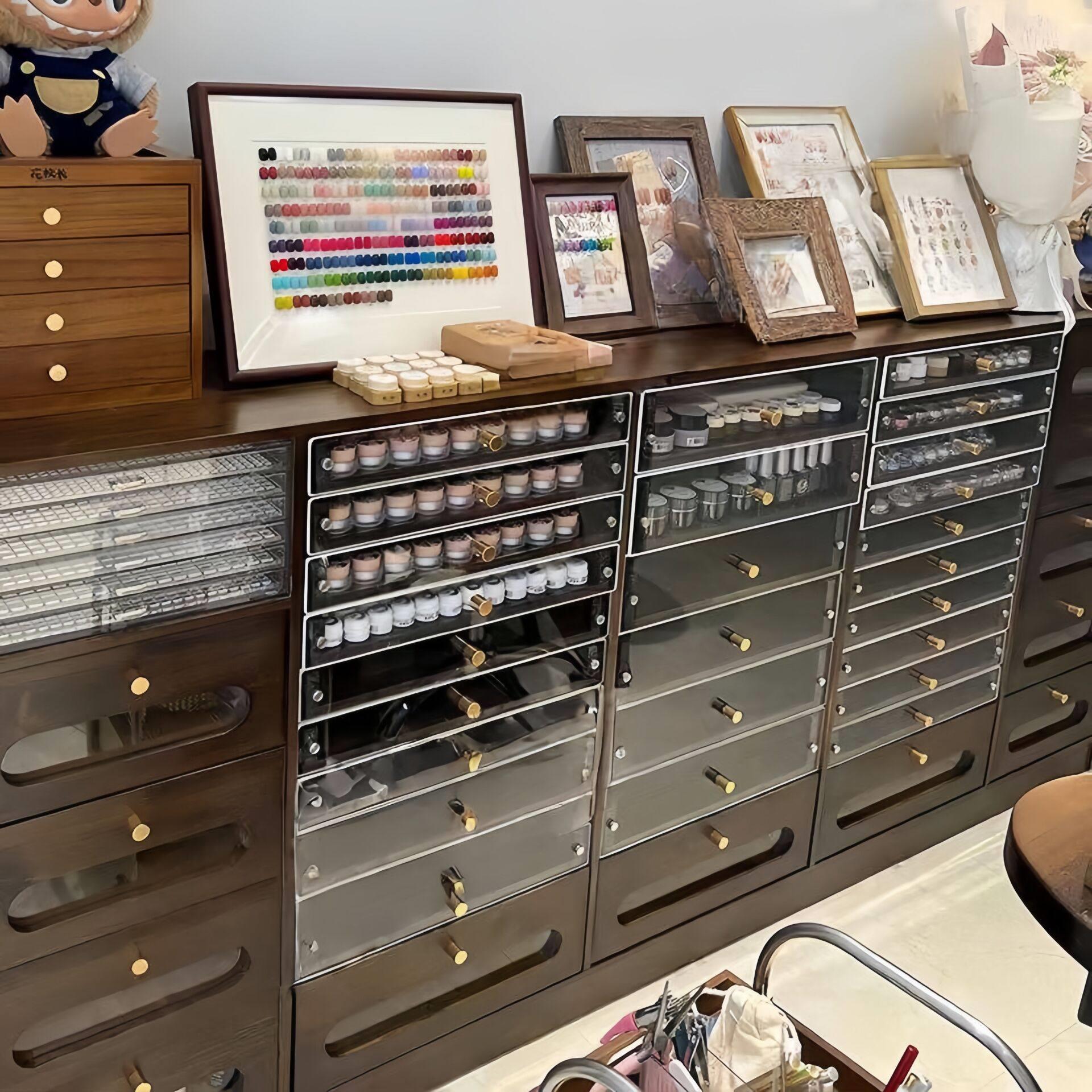 实木复古美甲柜子展示柜指甲油收纳柜甲油胶储物柜美甲店落地展柜