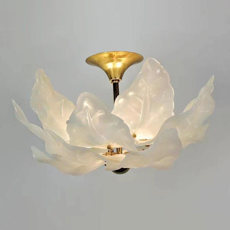 法式室浪漫奶油风玻璃吊灯创意461树叶灯罩古式复书房卧美餐厅灯