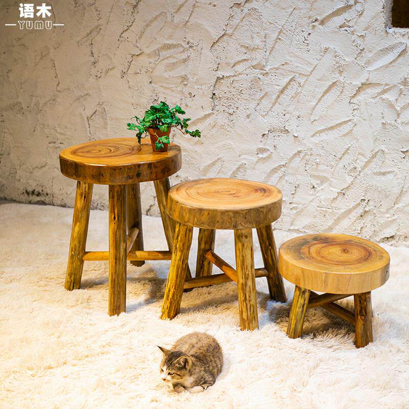 原生态实木圆凳家用餐凳根雕凳子创意花架樟木圆型小板凳换鞋包邮