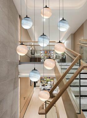 复式楼大吊灯现代意奢厅别墅创客灯酒店大堂售轻楼部l292oft楼梯