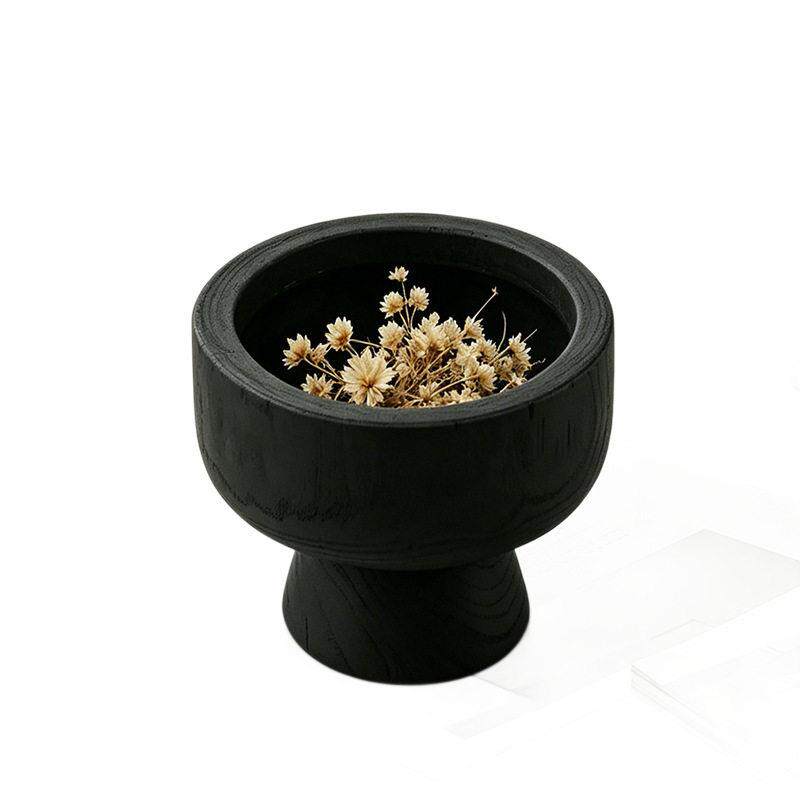 中古仿碳化木纹桌面花盆摆件侘寂禅意小号干花盆栽花器样板间饰品