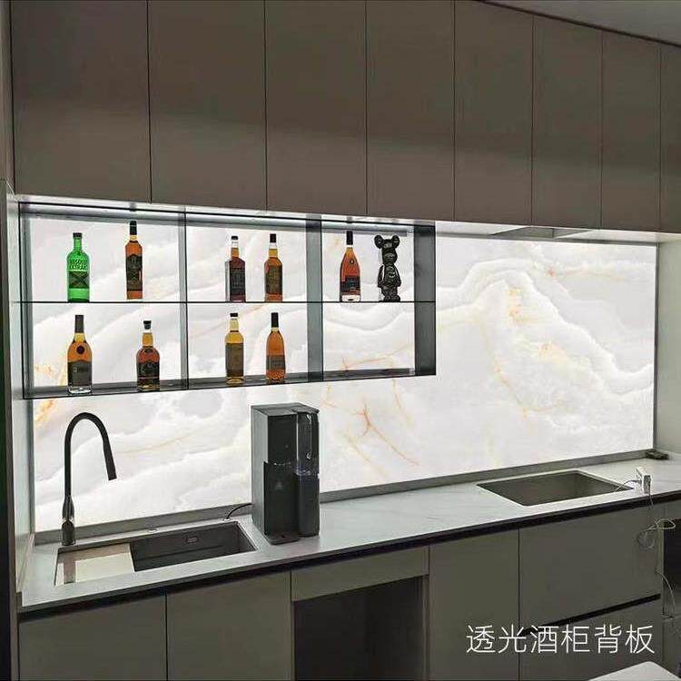 不锈钢发光餐边柜定制厨房亚克力置物架客厅红酒杯架悬挂调料壁柜