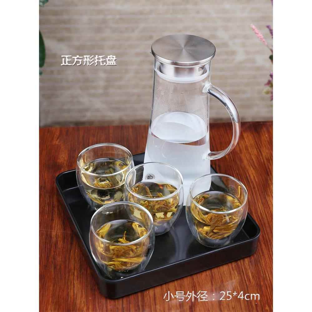 托盘正方形杯盘家用放茶杯密胺塑料方盘35厘米水果盘茶几置物盘子