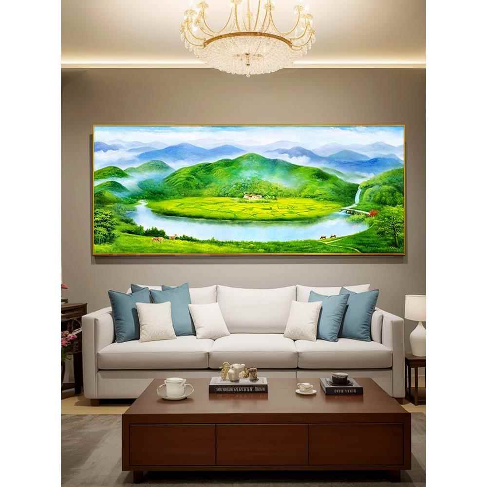 沙发山水客厅壁画聚财挂画油画流水装饰画办公室风水背景墙生财