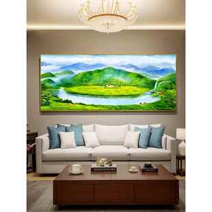 沙发山水客厅壁画聚财挂画油画流水装 饰画办公室风水背景墙生财