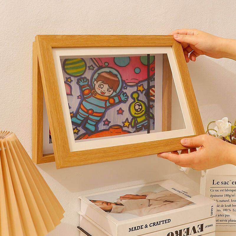 A4a3儿童画框8K开收纳画纸小孩作品翻盖可替换展示木质相框架储存