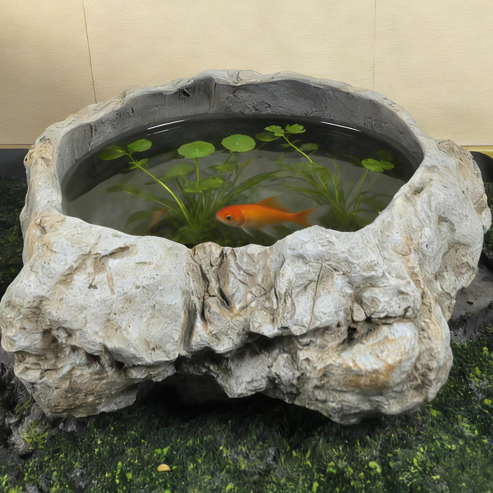 仿古养鱼水培花盆仿石材盆天然石缸创意盆栽陶盆水景造景盆陶瓷