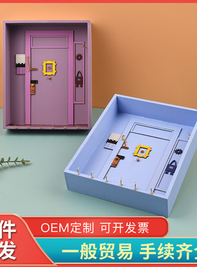 美式木质钥匙收纳盒壁挂式入门玄关挂钩家居装饰门后挂架工艺品